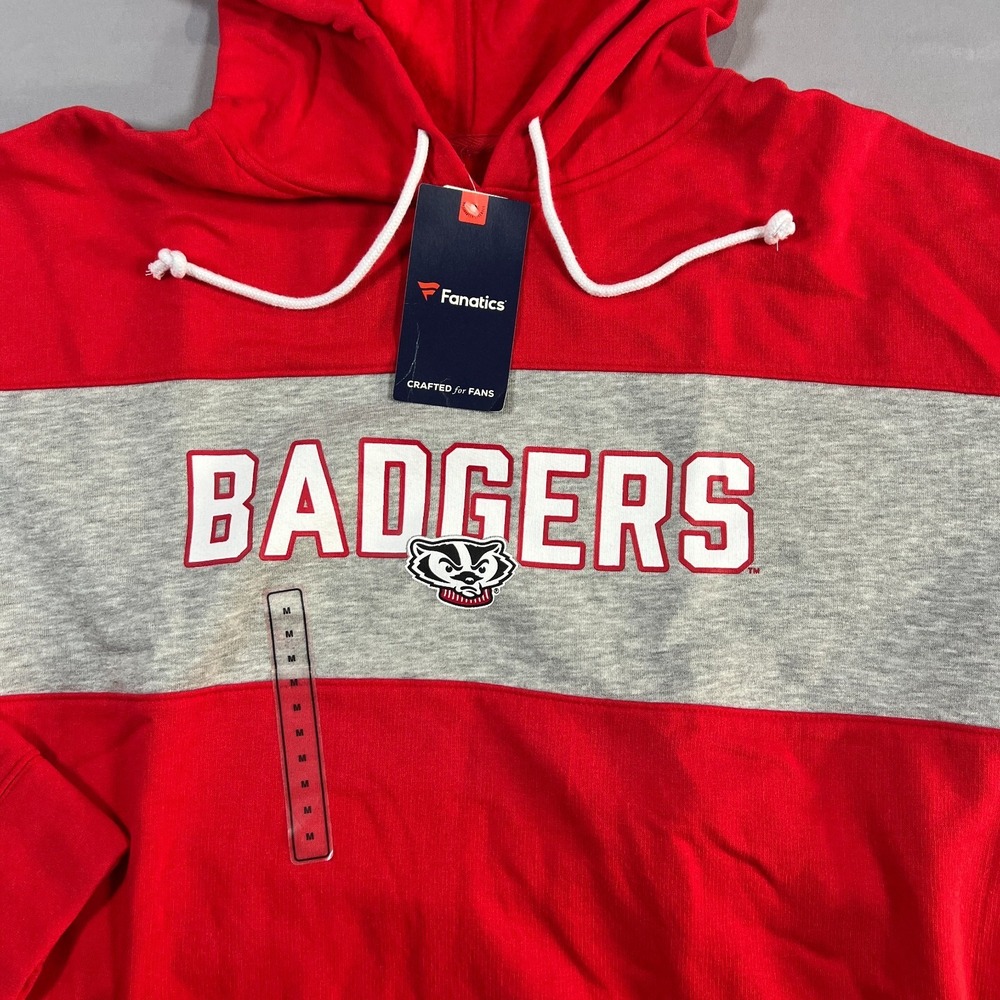 Fanatics Wisconsin Badgers Football NCAA Hoodie Women Medium Red Gray Colorblock - Picture 3 of 9